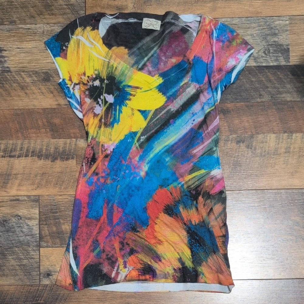 Eyelash Couture Multicolor Floral Short Sleeve Top